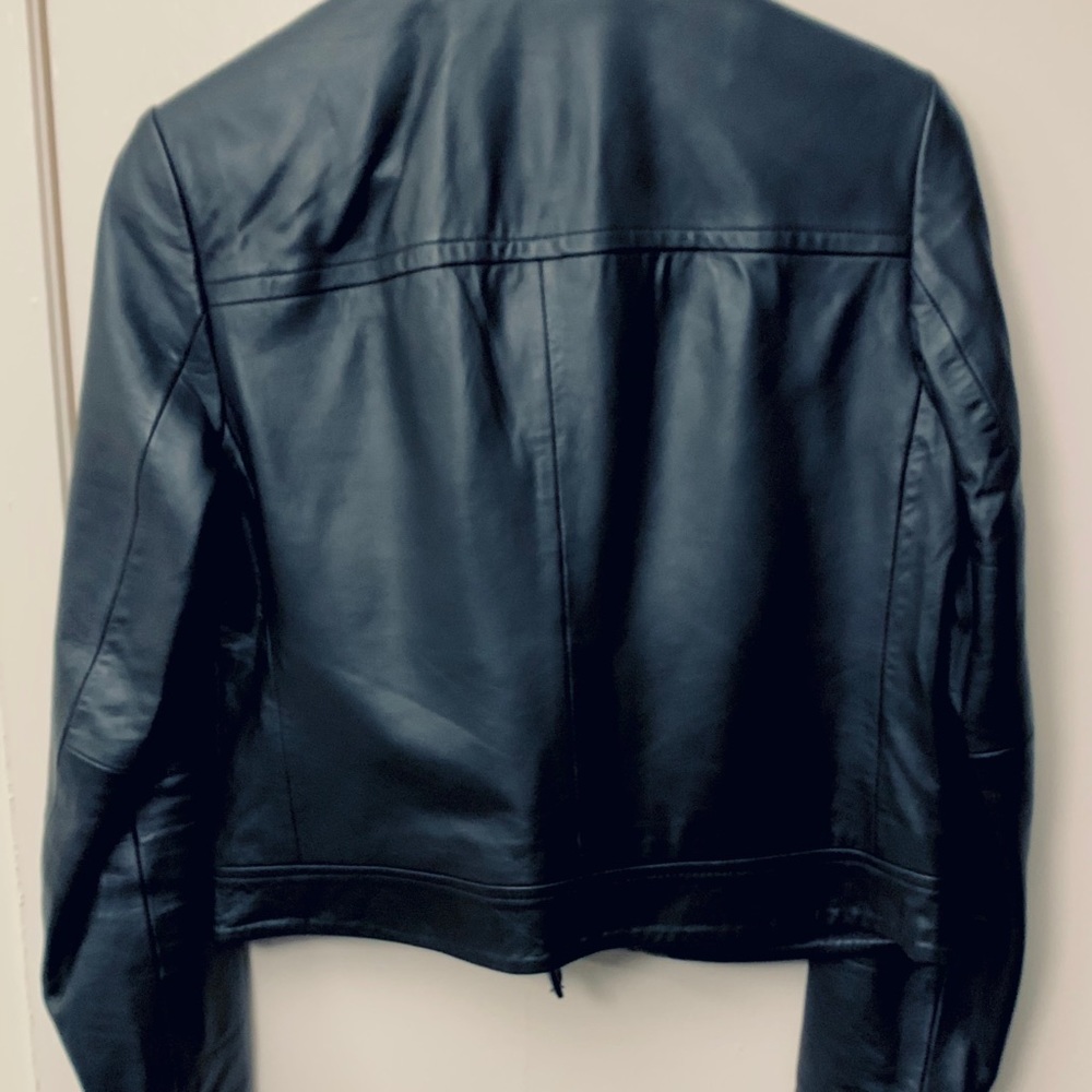 Micheal Kors Cropped Leather Moto Jacket Black S - Picture 3 of 13
